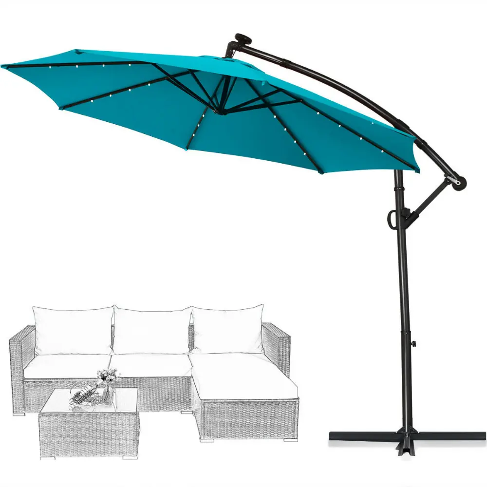 Premium Outdoor Patio Cantilever Offset Umbrella With Solar Lights 1