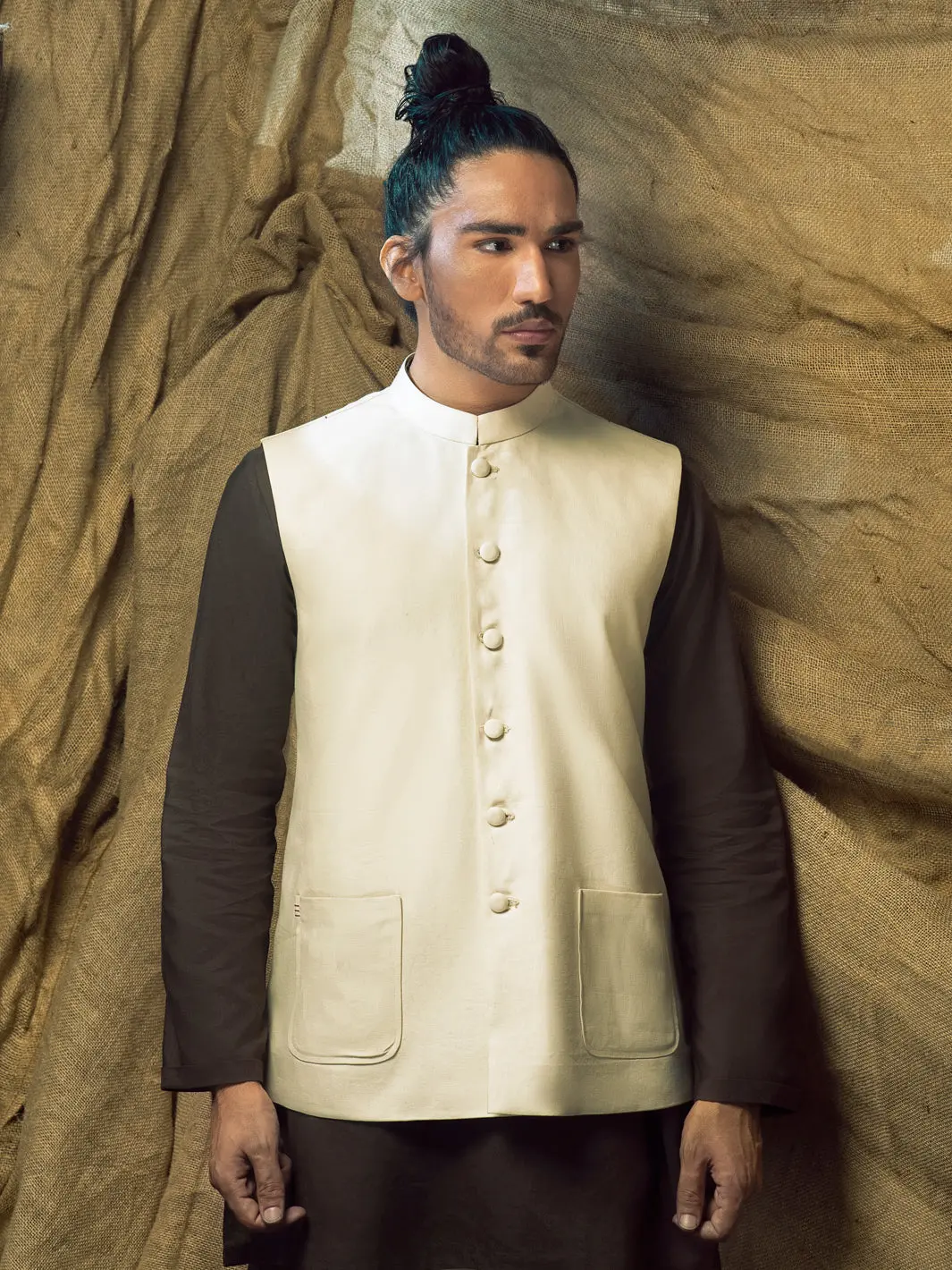 Cream Linen Cotton Waistcoat - Alcr-Wc-002 1