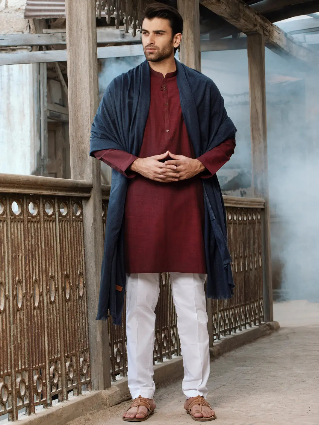 Blue Blended Shawl For Men - Al-Sh-005 1