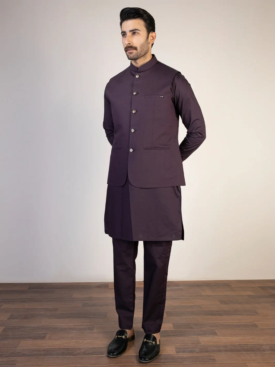Purple Blended Waistcoat & Kurta Trouser - Al-Kwt-005 1
