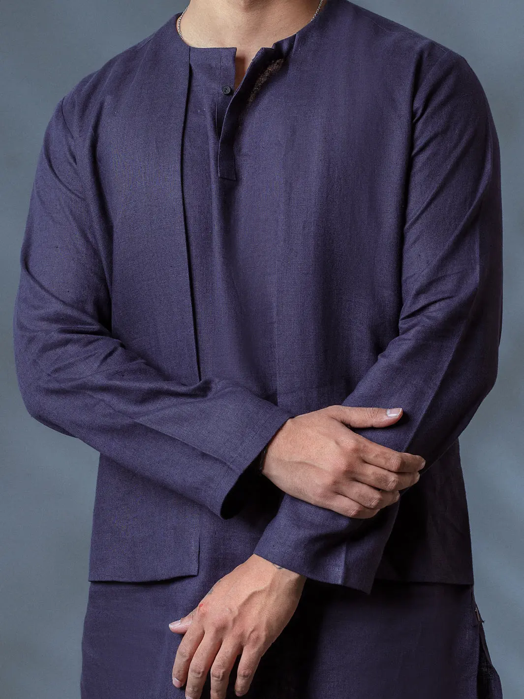 Deep Purple Linen Short Kurta - Alcr-K-009 4