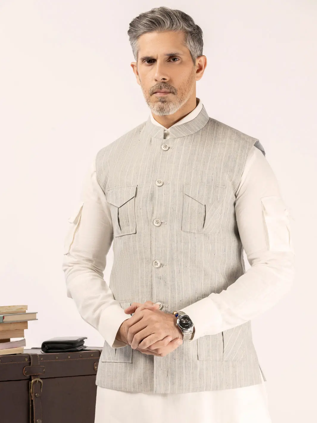 Grey Linen Waistcoat - Alcr-Wc-009 1