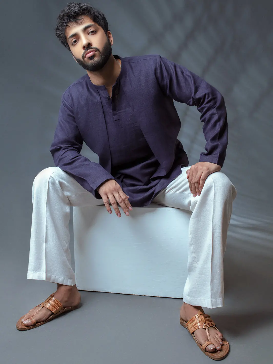 Deep Purple Linen Short Kurta - Alcr-K-009 2