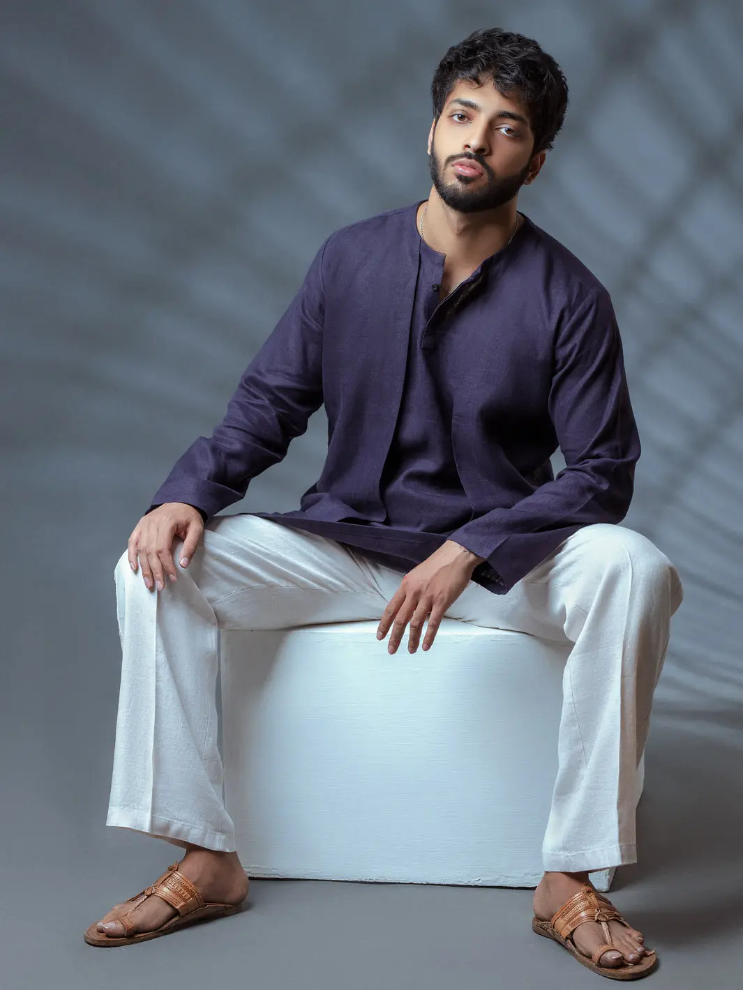 Deep Purple Linen Short Kurta - Alcr-K-009 3