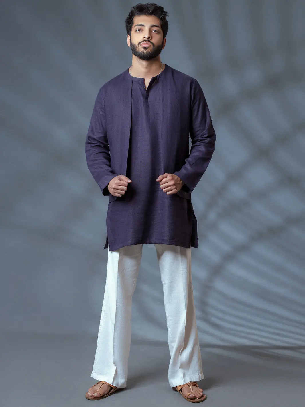 Deep Purple Linen Short Kurta - Alcr-K-009 1