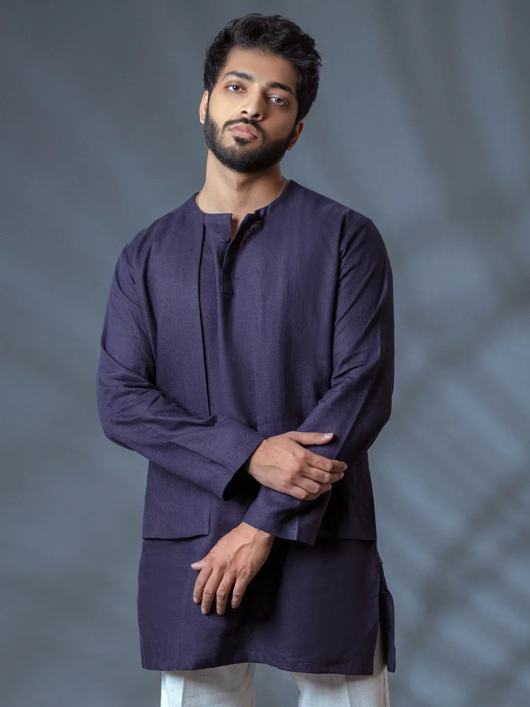 Deep Purple Linen Short Kurta - Alcr-K-009 5