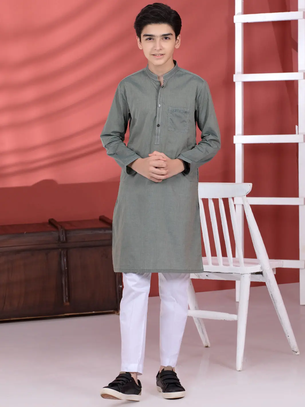 Green Cotton Boy Kurta - Alt-K-011 1