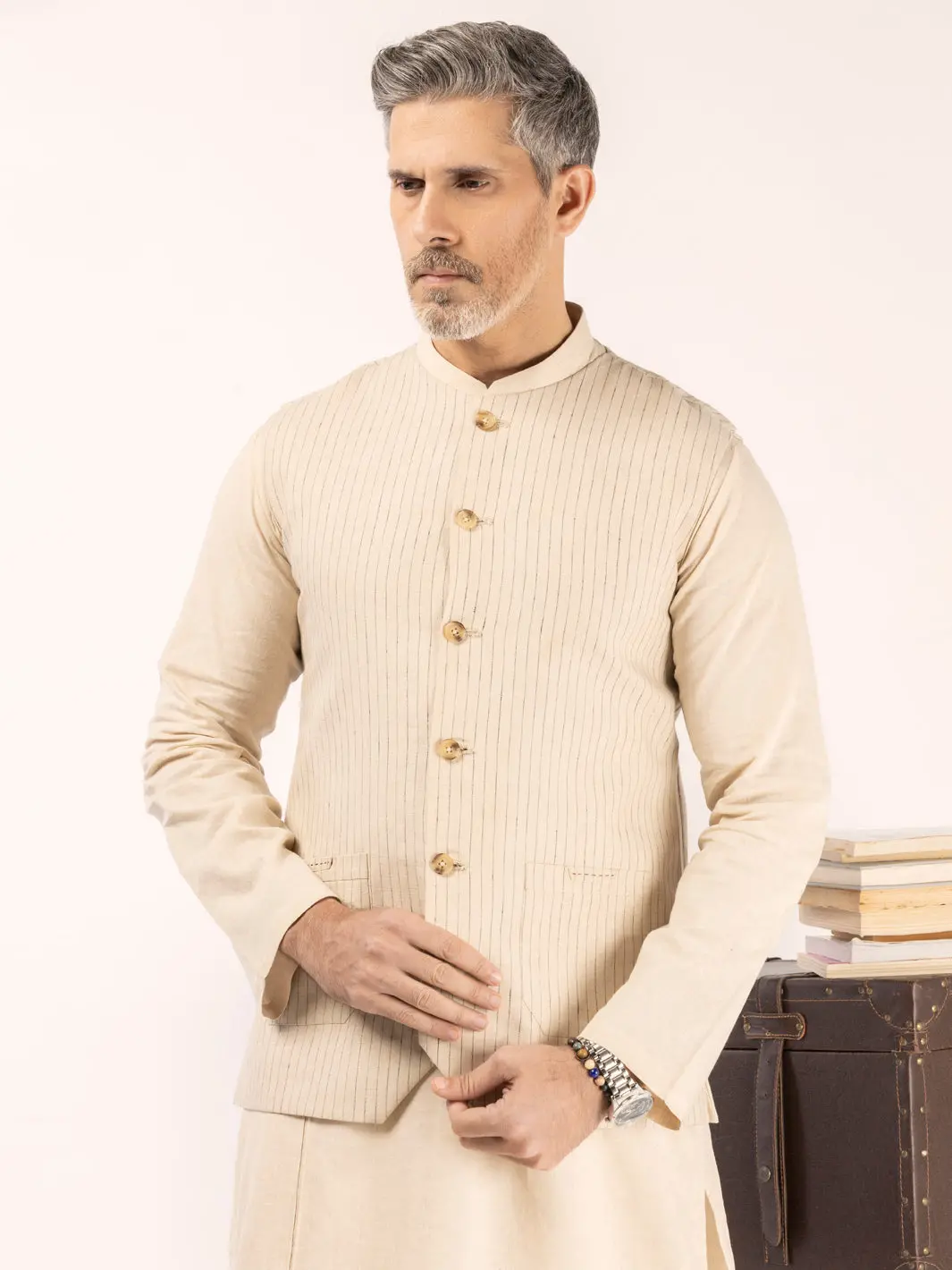 Beige Linen Waistcoat - Alcr-Wc-011 1