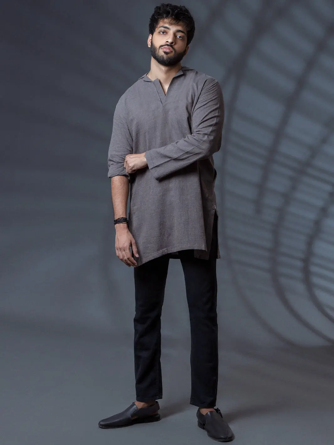 Grey Linen Short Kurta - Alcr-K-011 1
