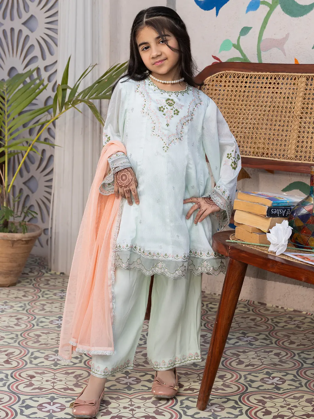 Pistachio Green Shimmer 2 Piece Stitched - Algr-3Ps-Ls-012 1