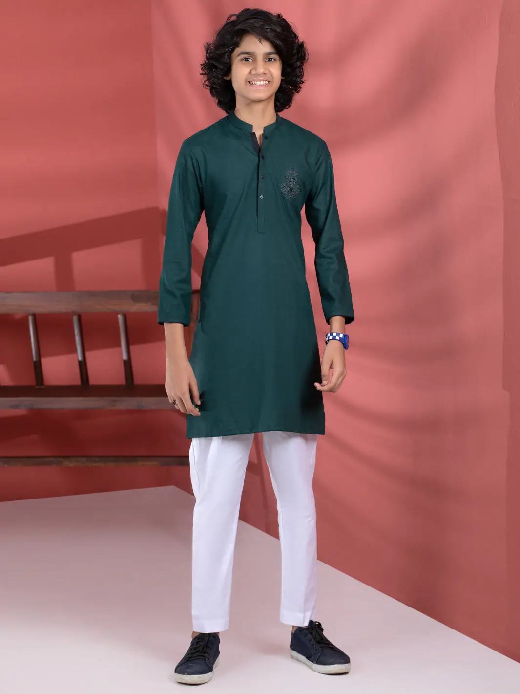 Dark Green Blended Boy Kurta - Alt-K-013B 1
