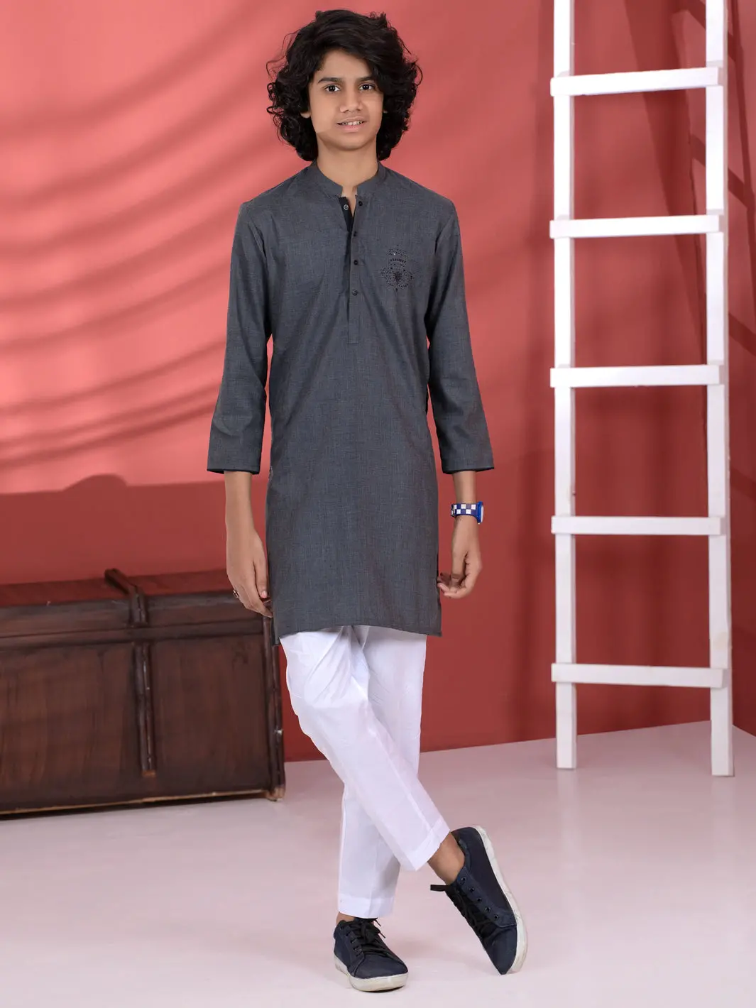 Dark Grey Blended Boy Kurta - Alt-K-013C 1