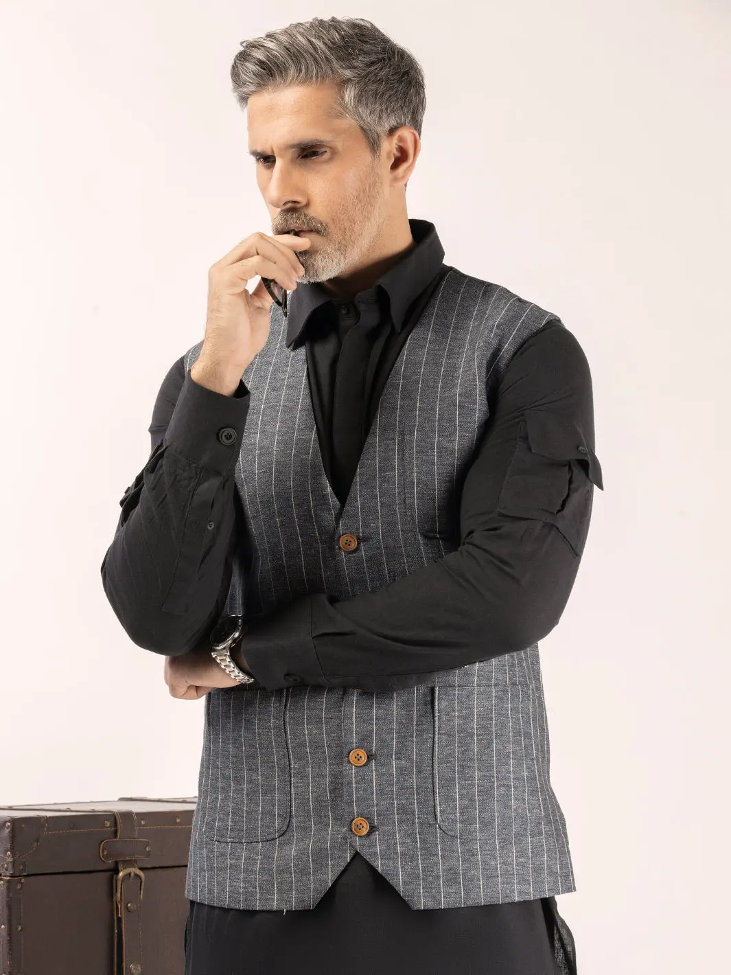 Blue Linen Waistcoat - Alcr-Wc-013 1