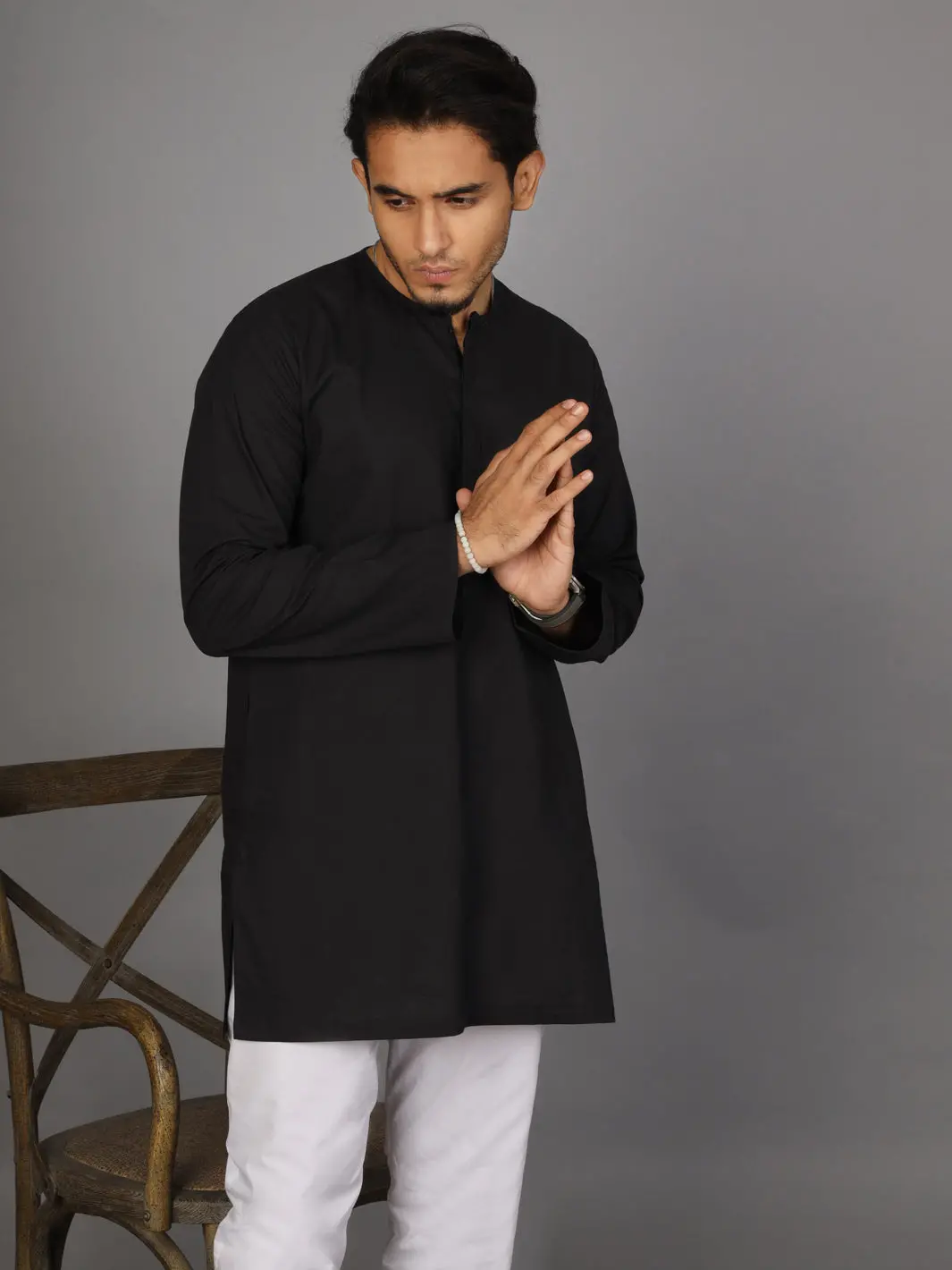 Black Linen Short Kurta - Alcr-K-015 2