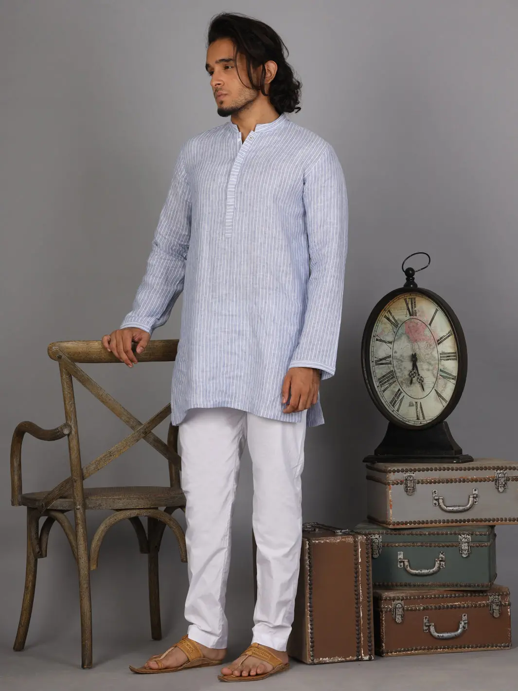 Light Blue Linen Short Kurta - Alcr-K-021 1