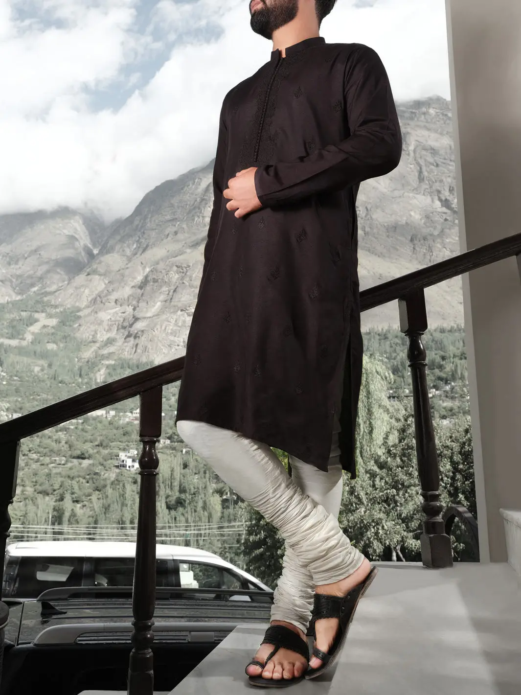 Black Cotton Silk Formal Kurta - Al-K-Sp-025 1