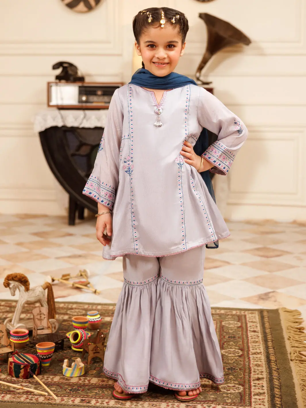 Grey Poly Silk Formal 3Pc Stitched - Algr-3Ps-Ls-025 1