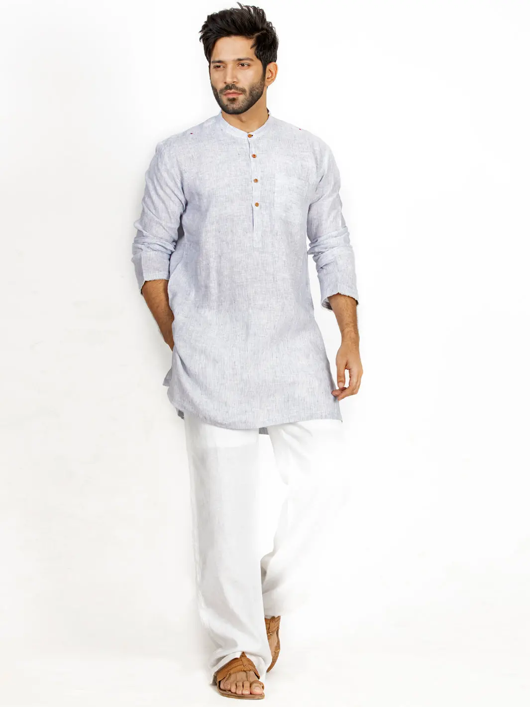 Light Grey Linen Short Kurta - Alcr-K-032 1