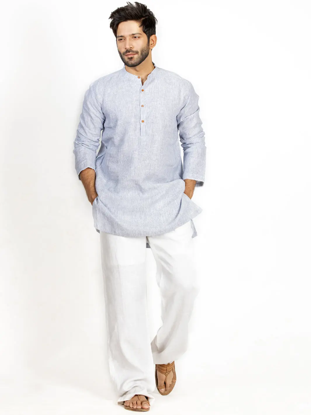 Light Blue Linen Short Kurta - Alcr-K-033 1