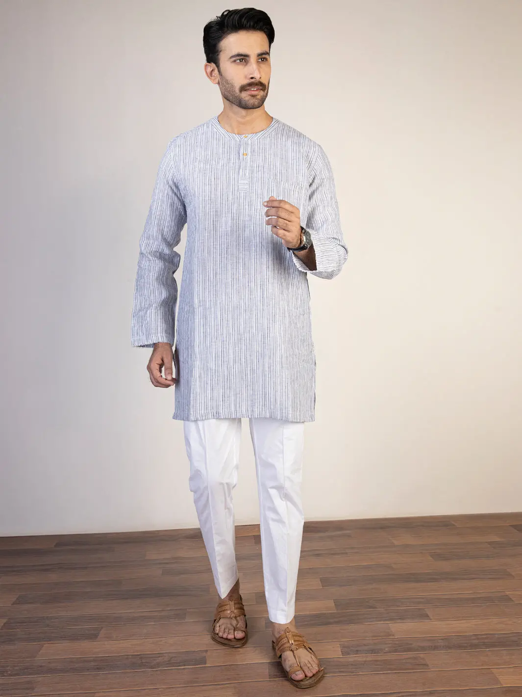 Grey Linen Short Kurta - Alcr-K-040 1