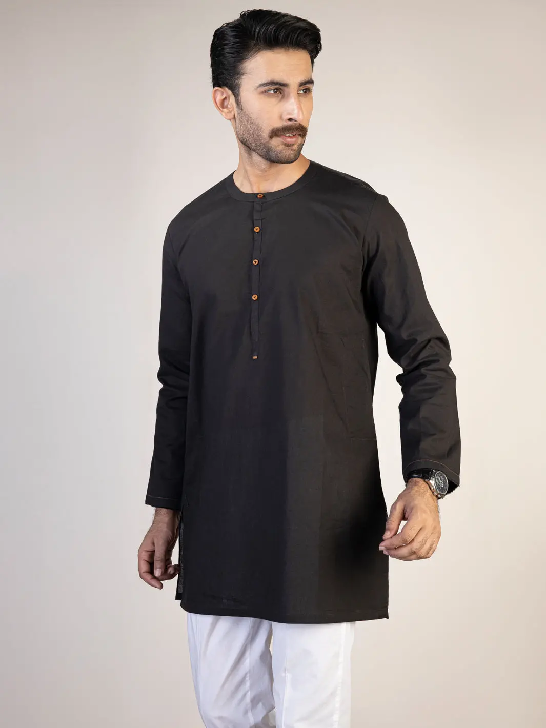 Black Linen Short Kurta - Alcr-K-041 1