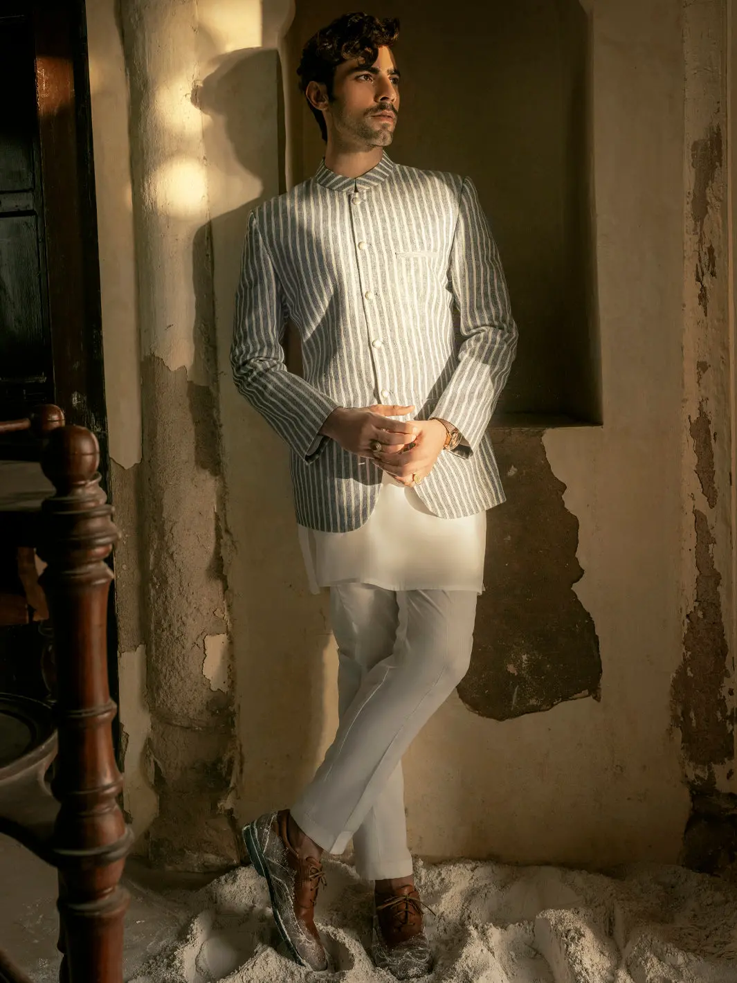 Grey Linen Prince Coat - Al-Pcs-043 1