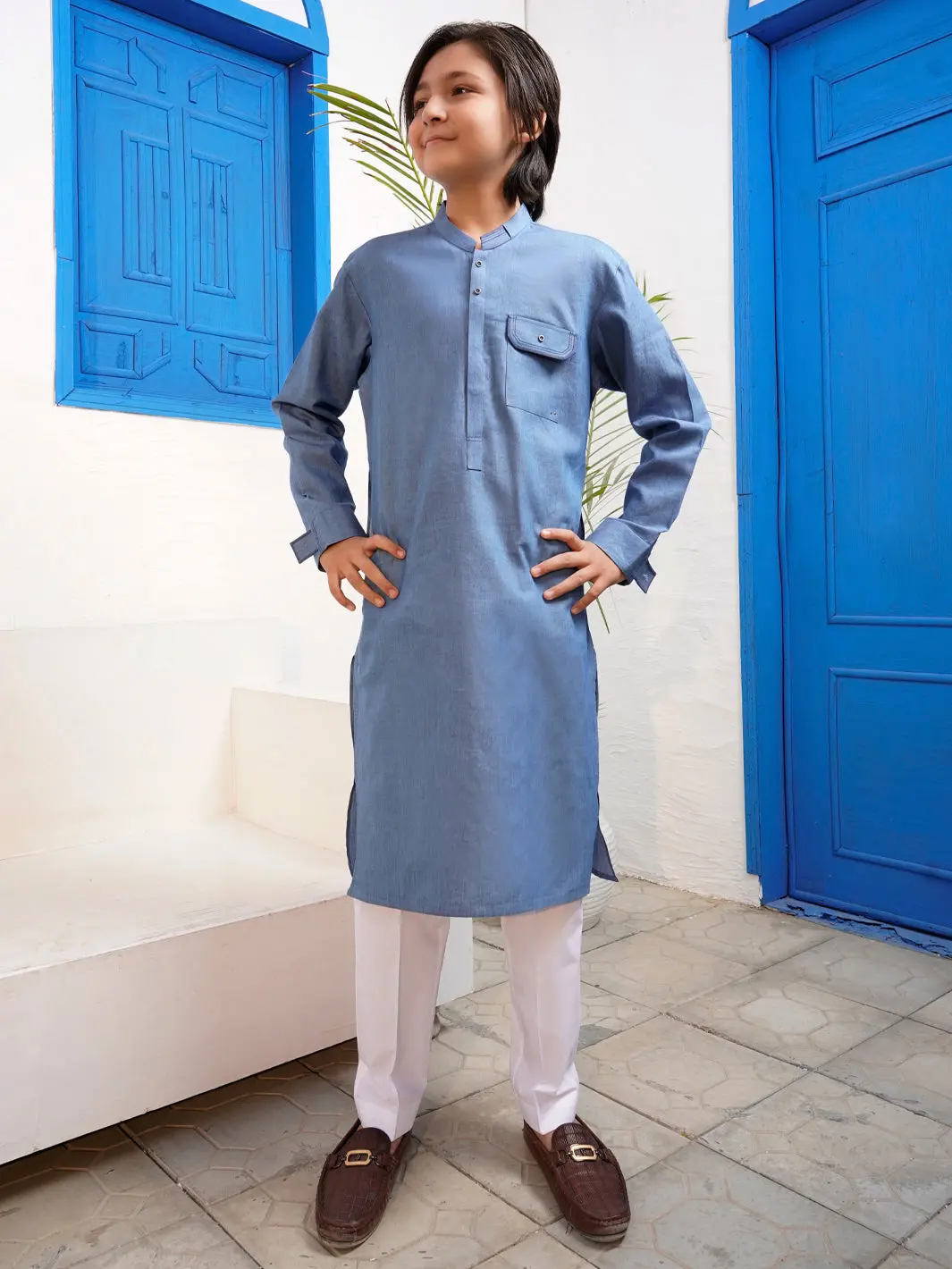 Denim Blue Blended Kurta Trouser - Alt-Kt-065 1
