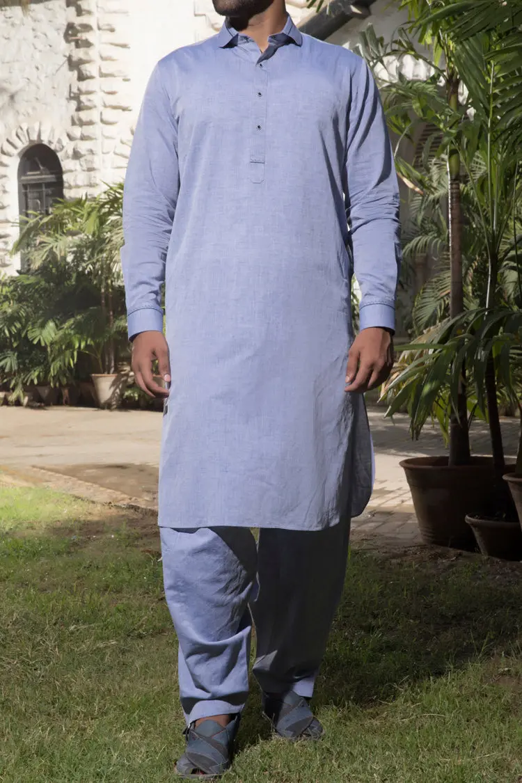 Blue Cotton Kameez Shalwar - Alwa-Ks-076 1