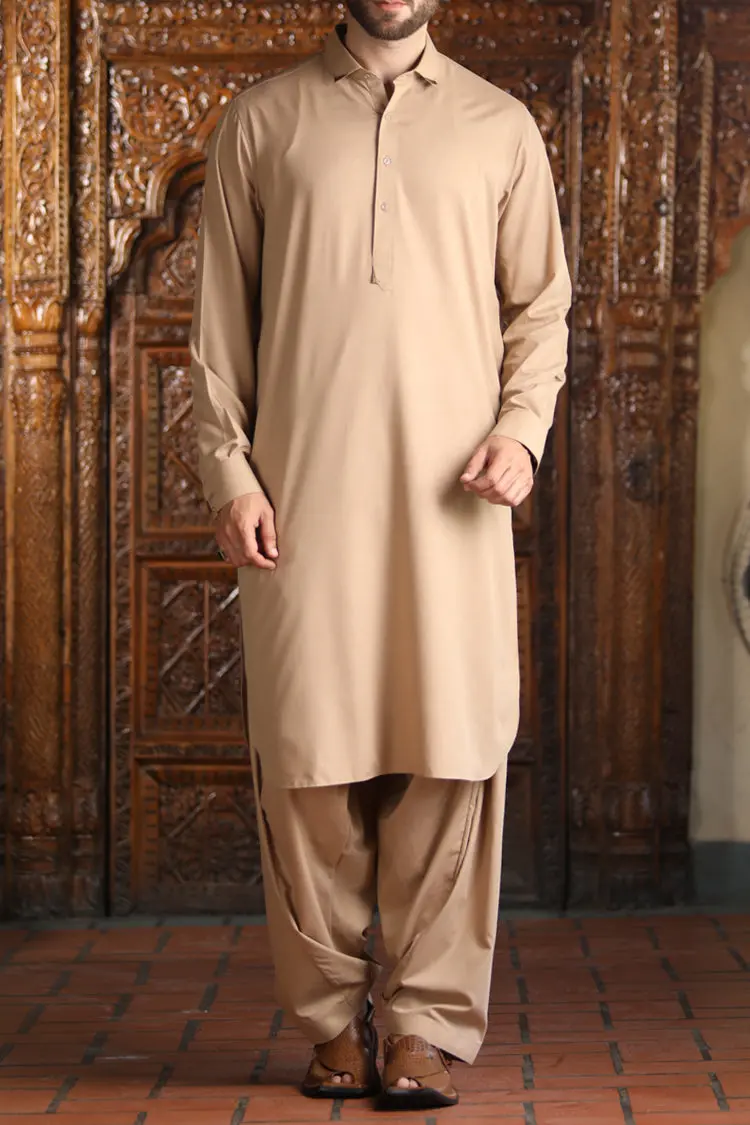 Sand Colored Brown Kameez Shalwar - Alwa-Ks-089 1