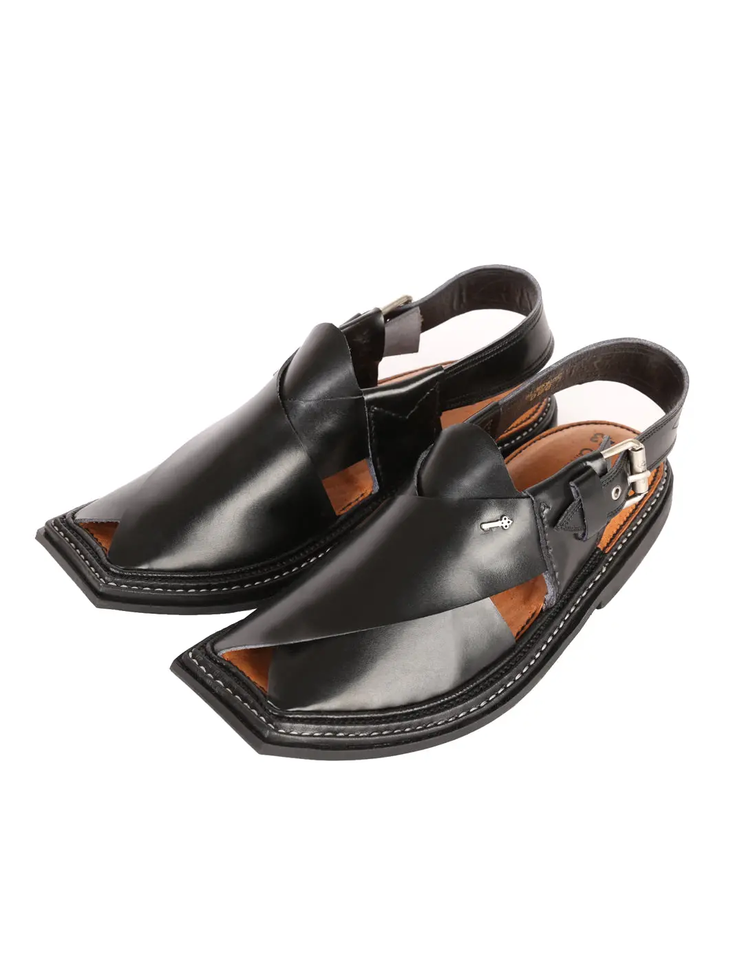 Black Leather Peshawari Chappal - Al-Mfw-Hc-096 1