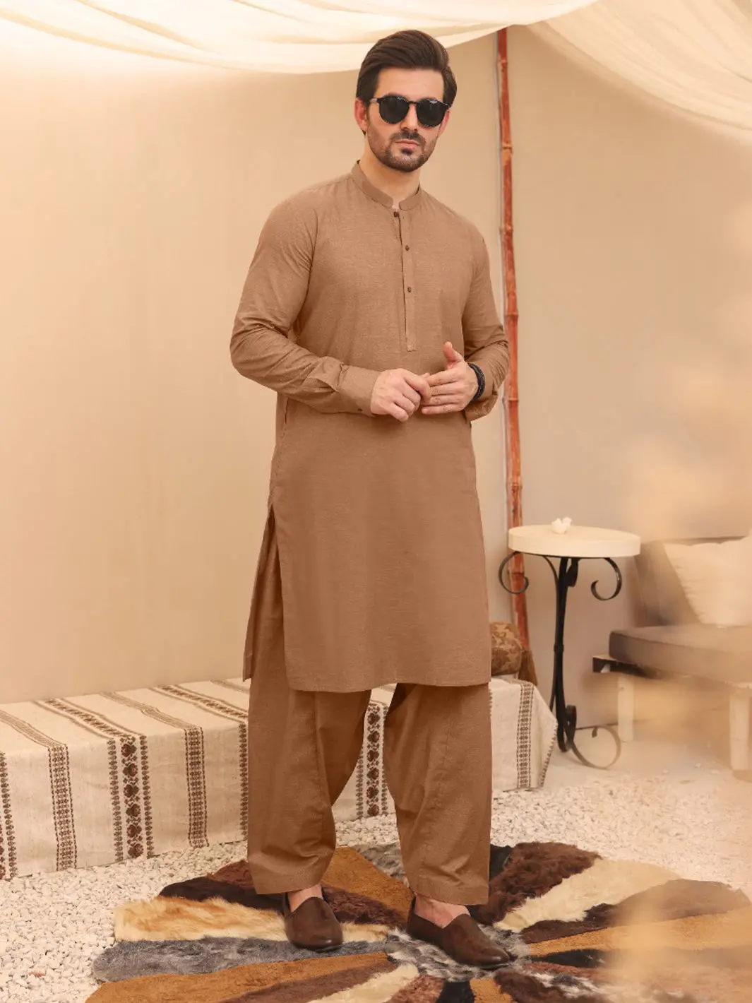 Brown Cotton Kameez Shalwar - Al-Ks-2638 1