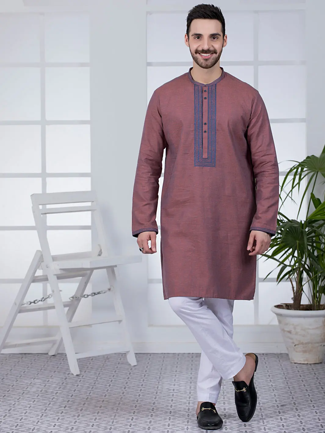 Dark Pink Cotton Kurta - Al-K-1012 1