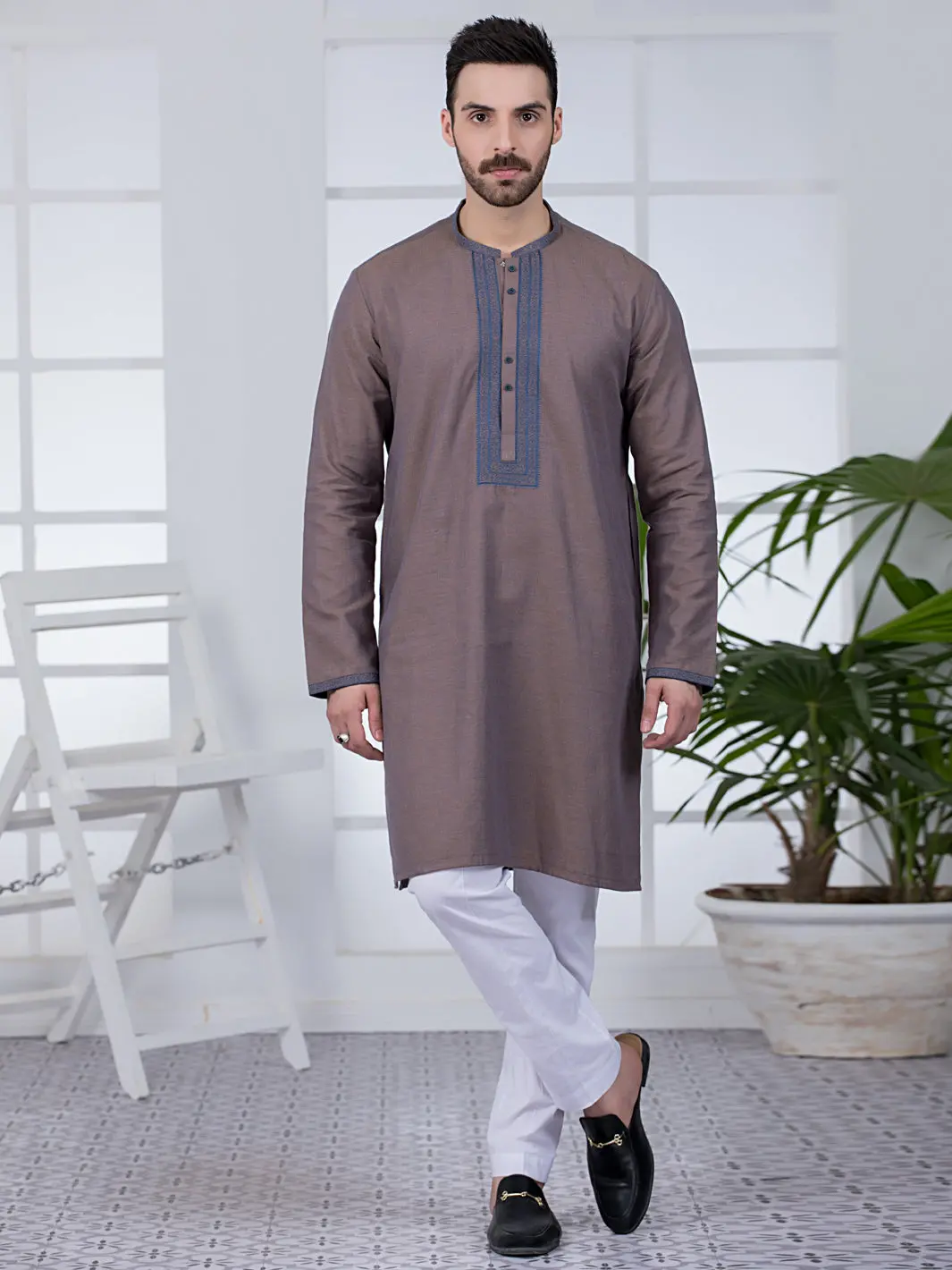 Brown Cotton Kurta - Al-K-1013 1