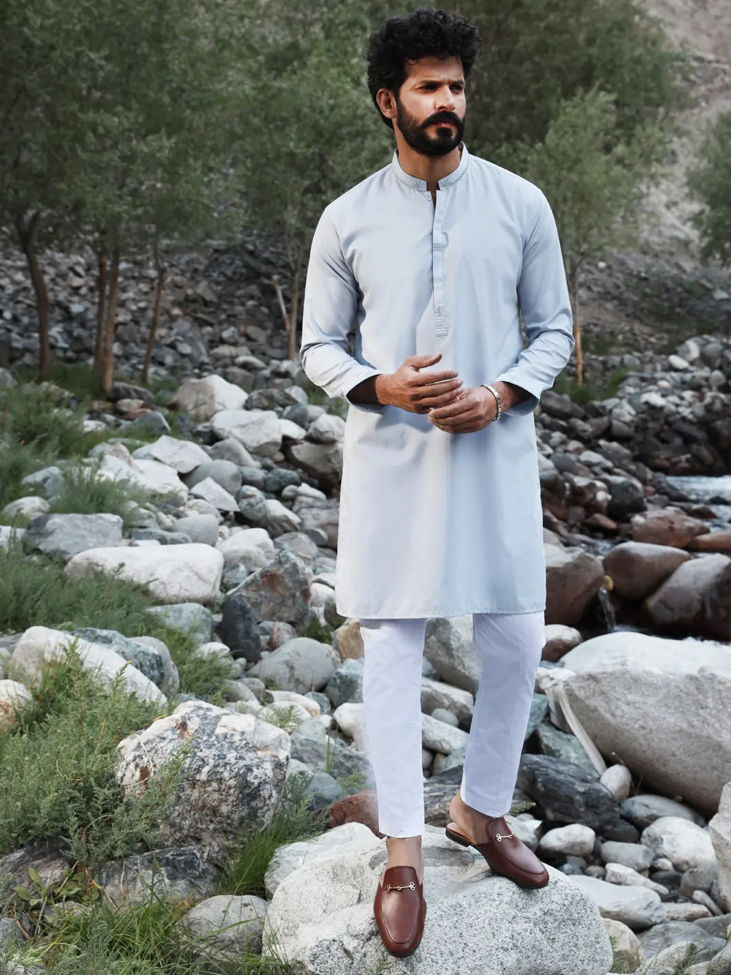 Light Blue Blended Kurta - Al-K-1017 1