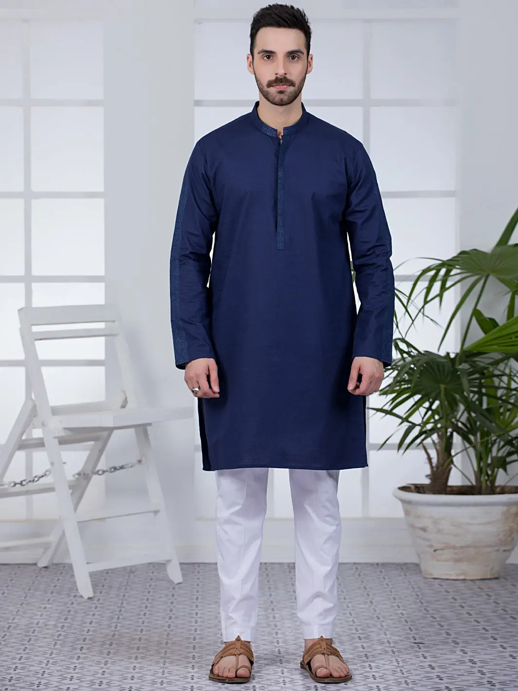Dark Blue Cotton Kurta - Al-K-1020 1