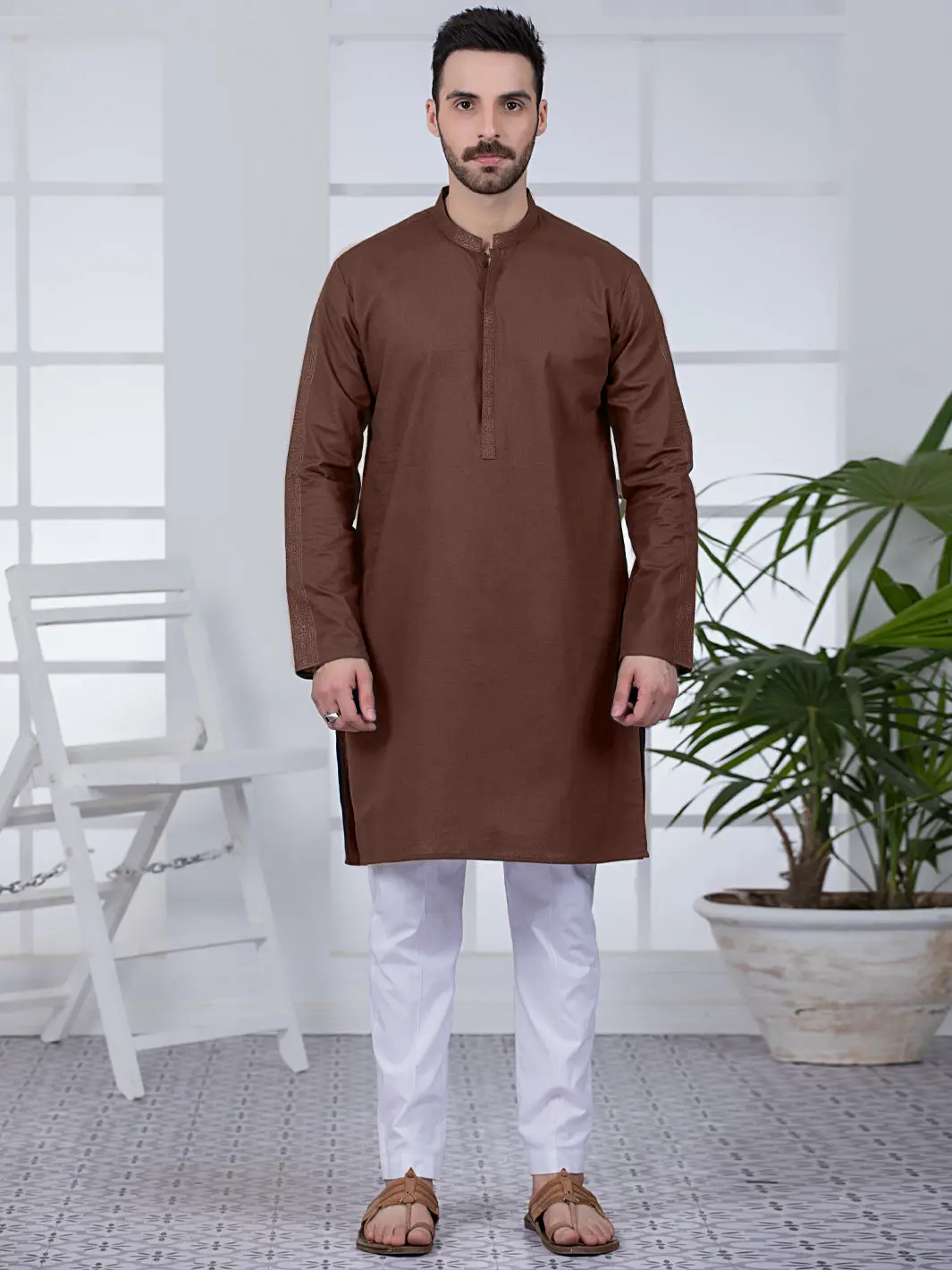 Brown Cotton Kurta - Al-K-1021 1