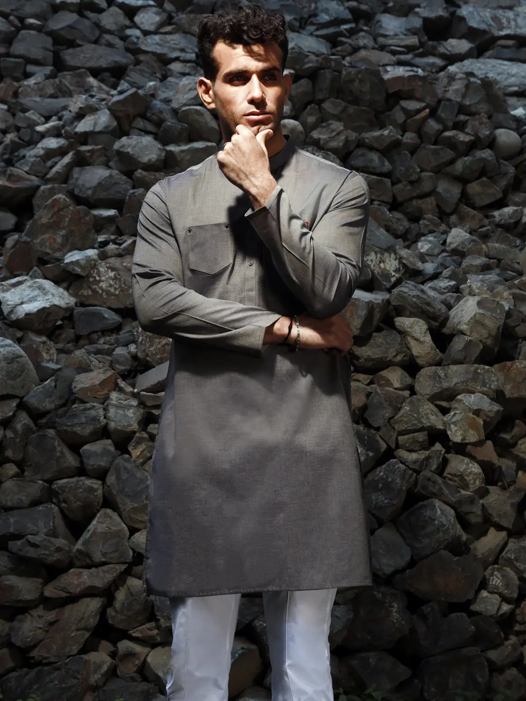 Grey Kurta - Al-K-1025 1