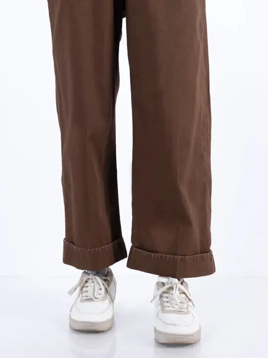 Dark Brown Cambric Girl Trousers - Alt-T-1026 1