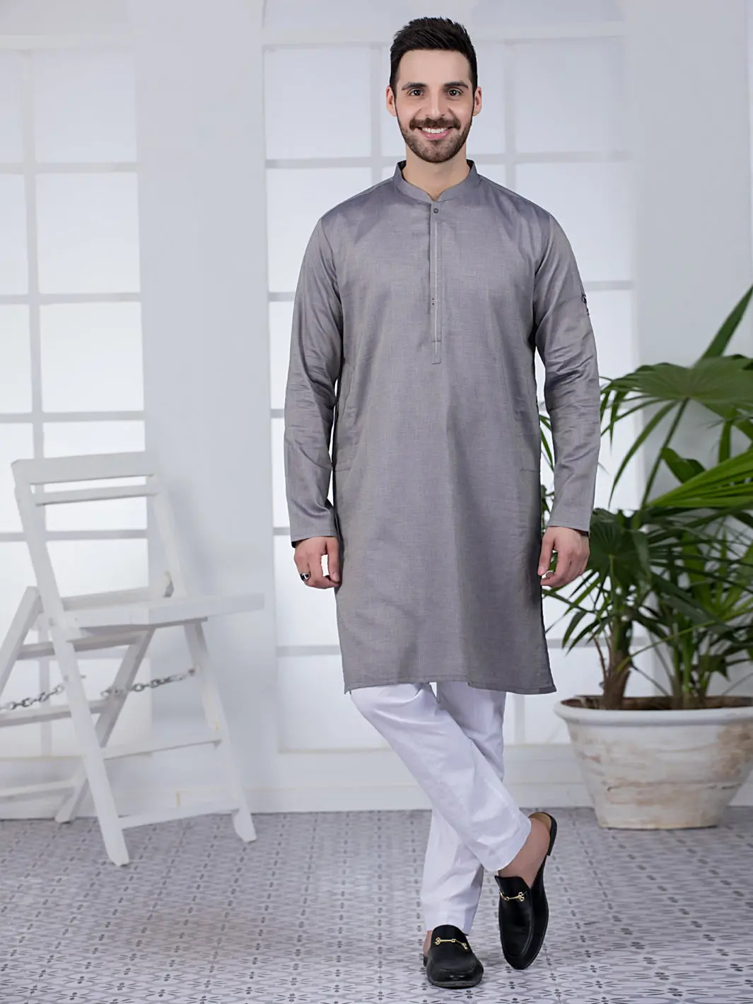 Grey Kurta - Al-K-1028 1