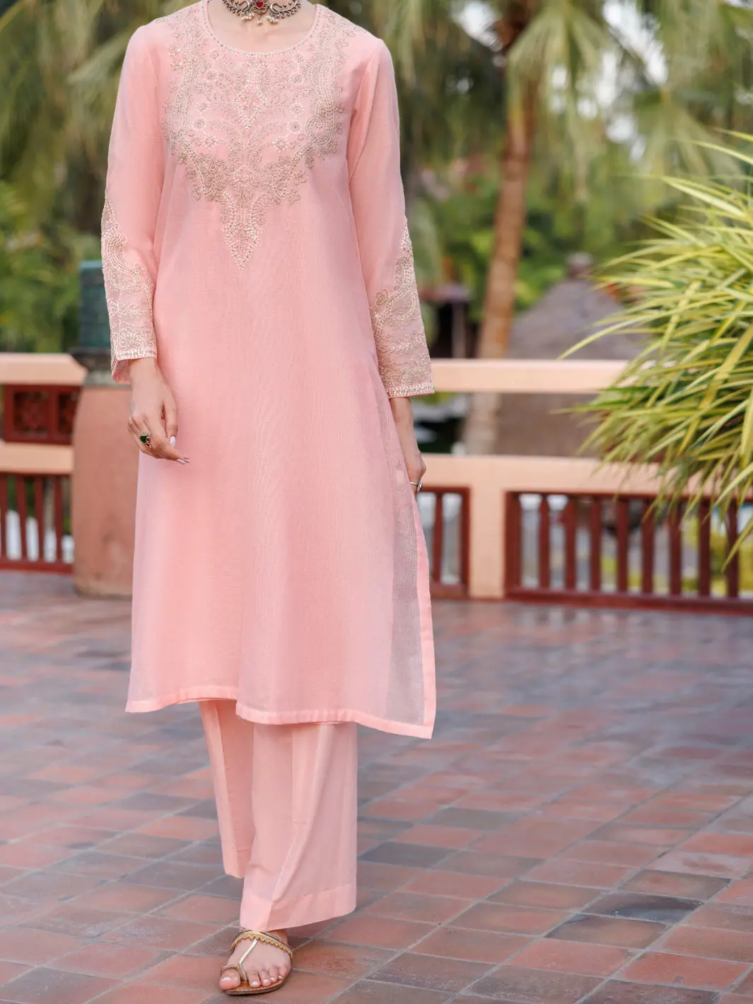 Pink Khaddi Net Tunic - Al-Lk-1034 1