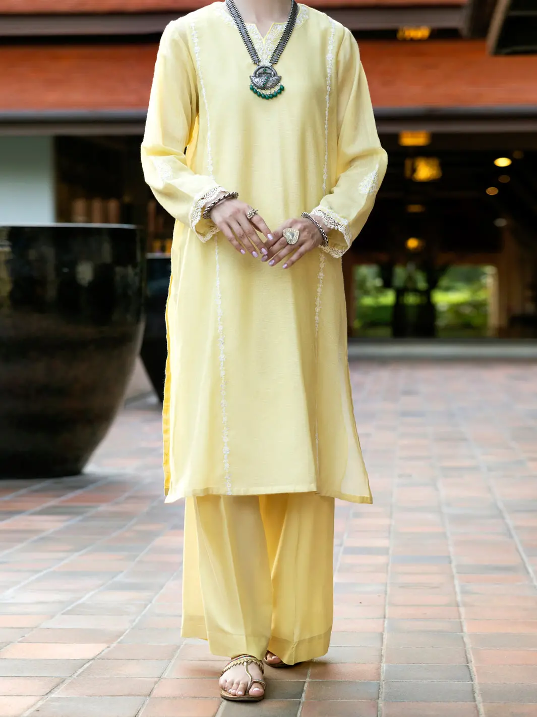 Yellow Khaddi Net Tunic - Al-Lk-1037 1