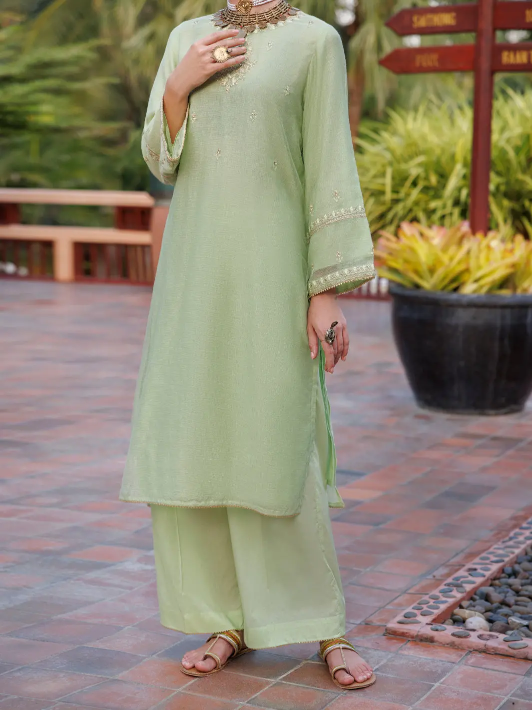Light Green Khaddi Net Tunic - Al-Lk-1038 1