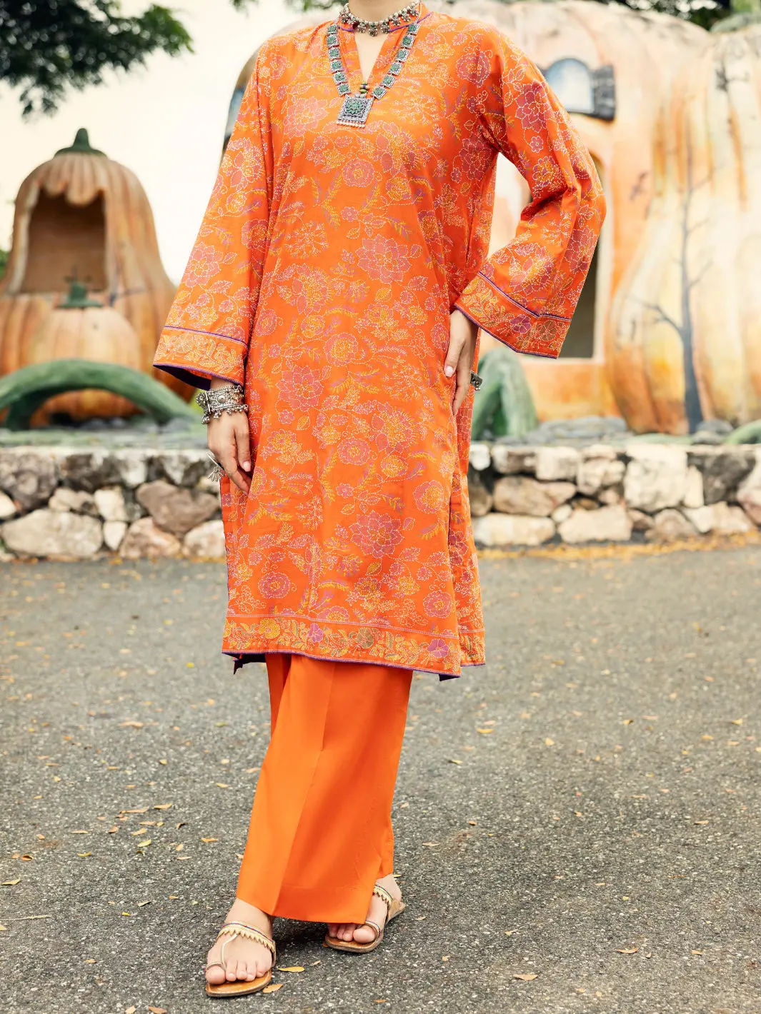 Orange Lawn Kurti - Al-Lk-1041 1