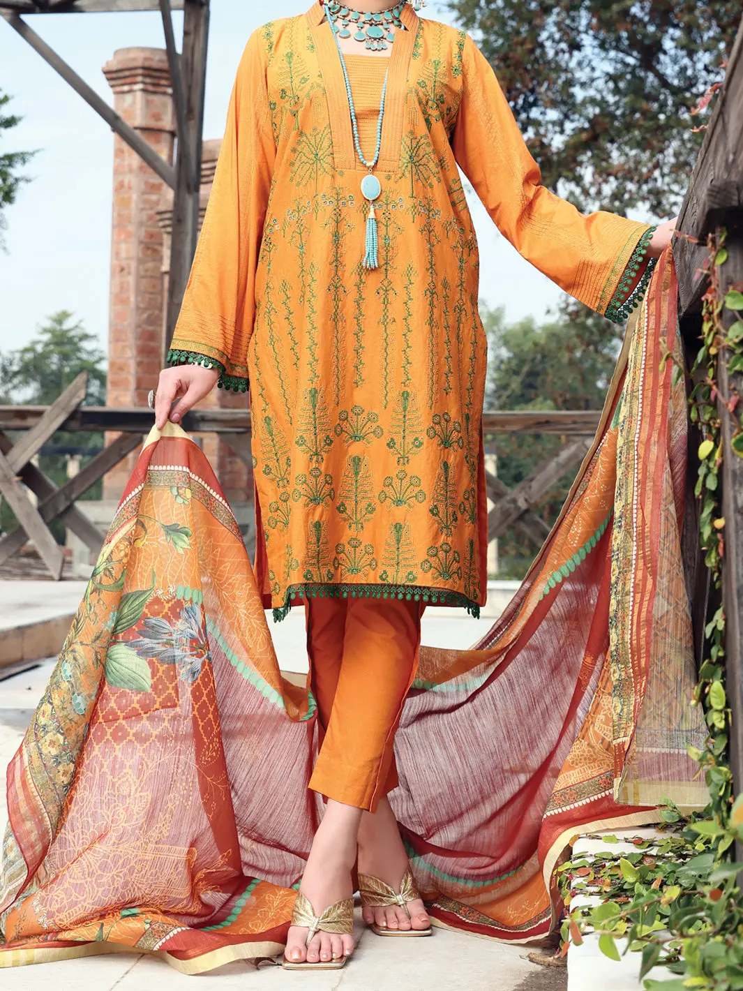 Orange Lawn 3Pc Unstitched - Alp-3Ps-1063 1