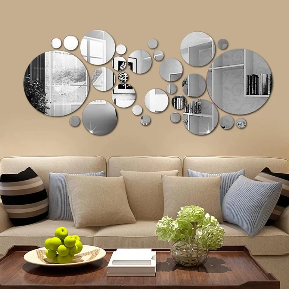 Acrylic Big Circle Decor Mirrors Set 1