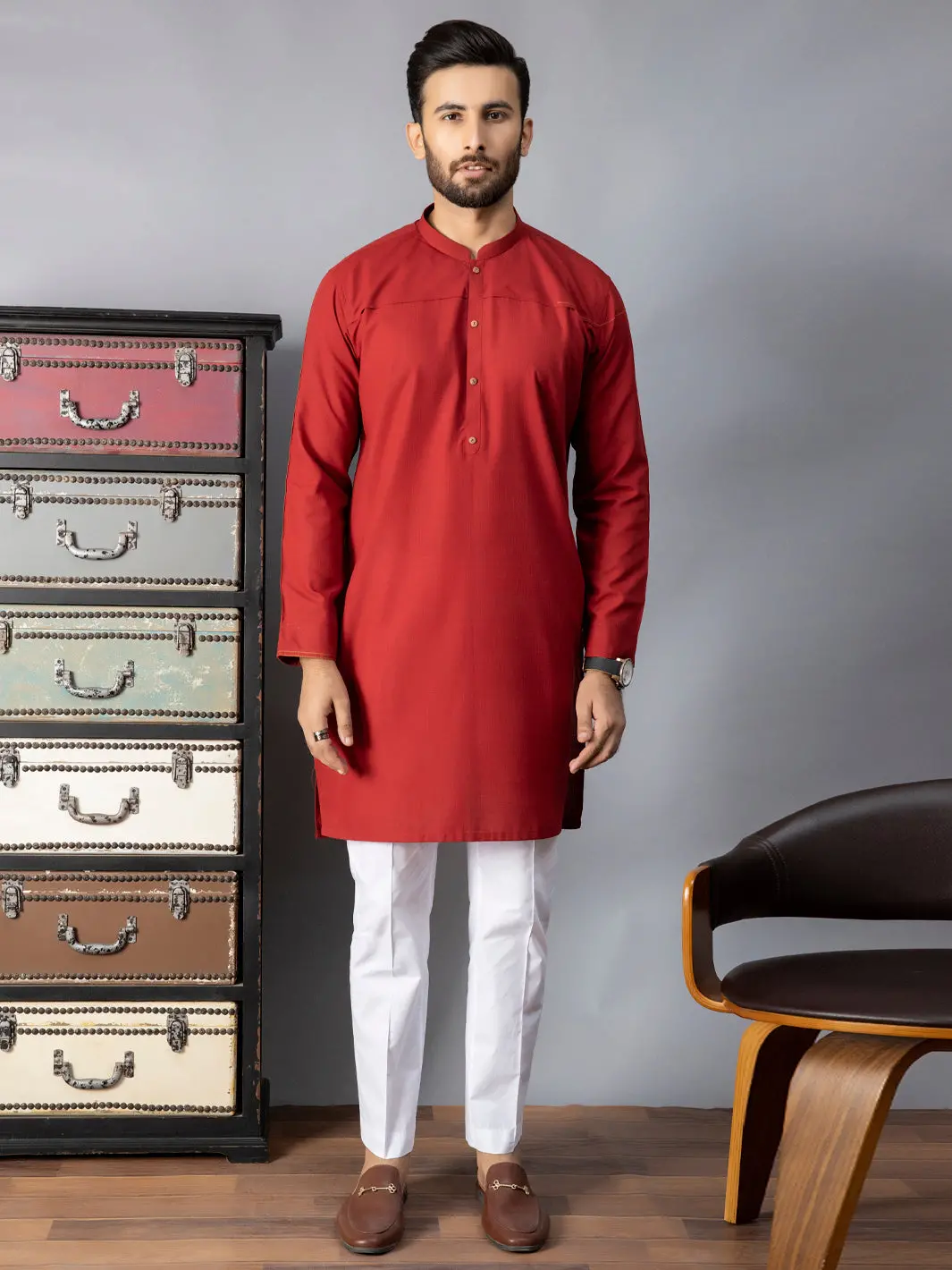 Red Blended Kurta - Al-K-1070A 1