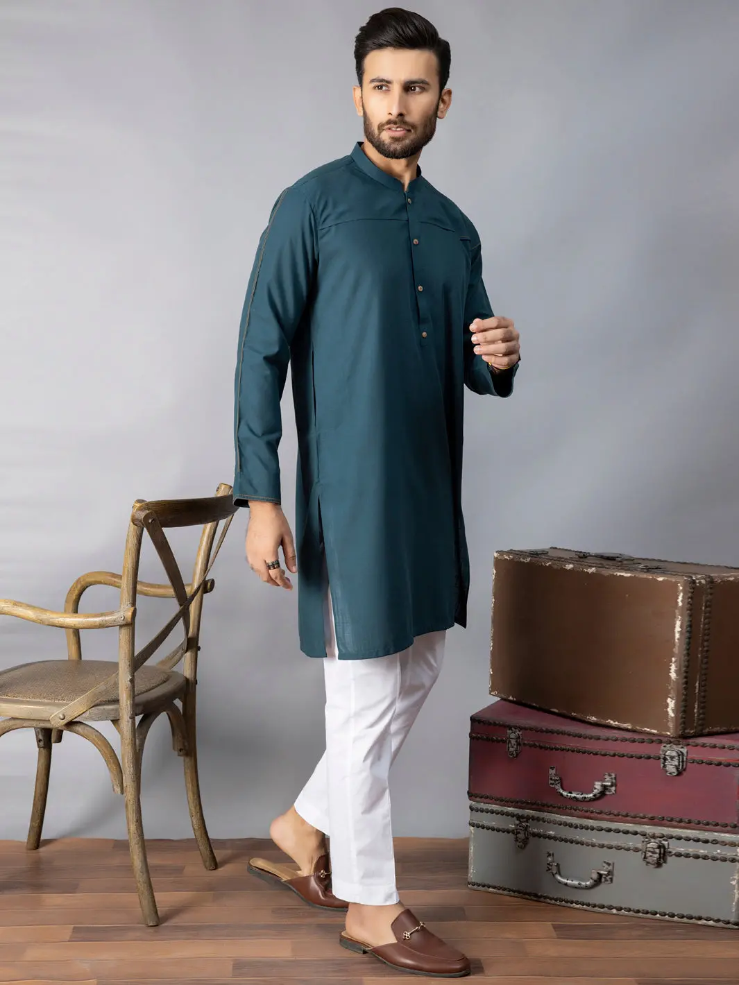 Green Blended Kurta - Al-K-1070B 1