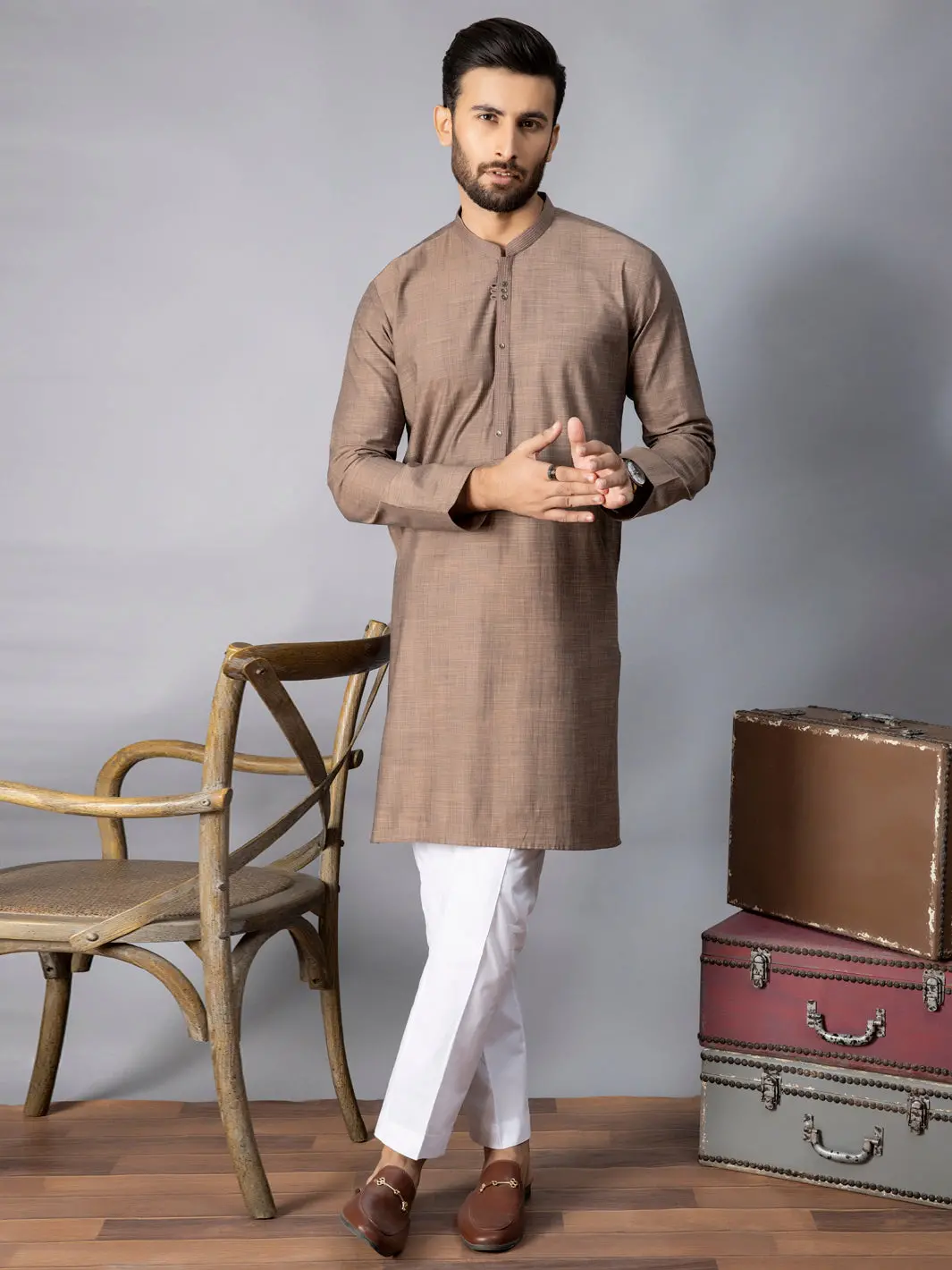 Light Brown Blended Kurta - Al-K-1079 1