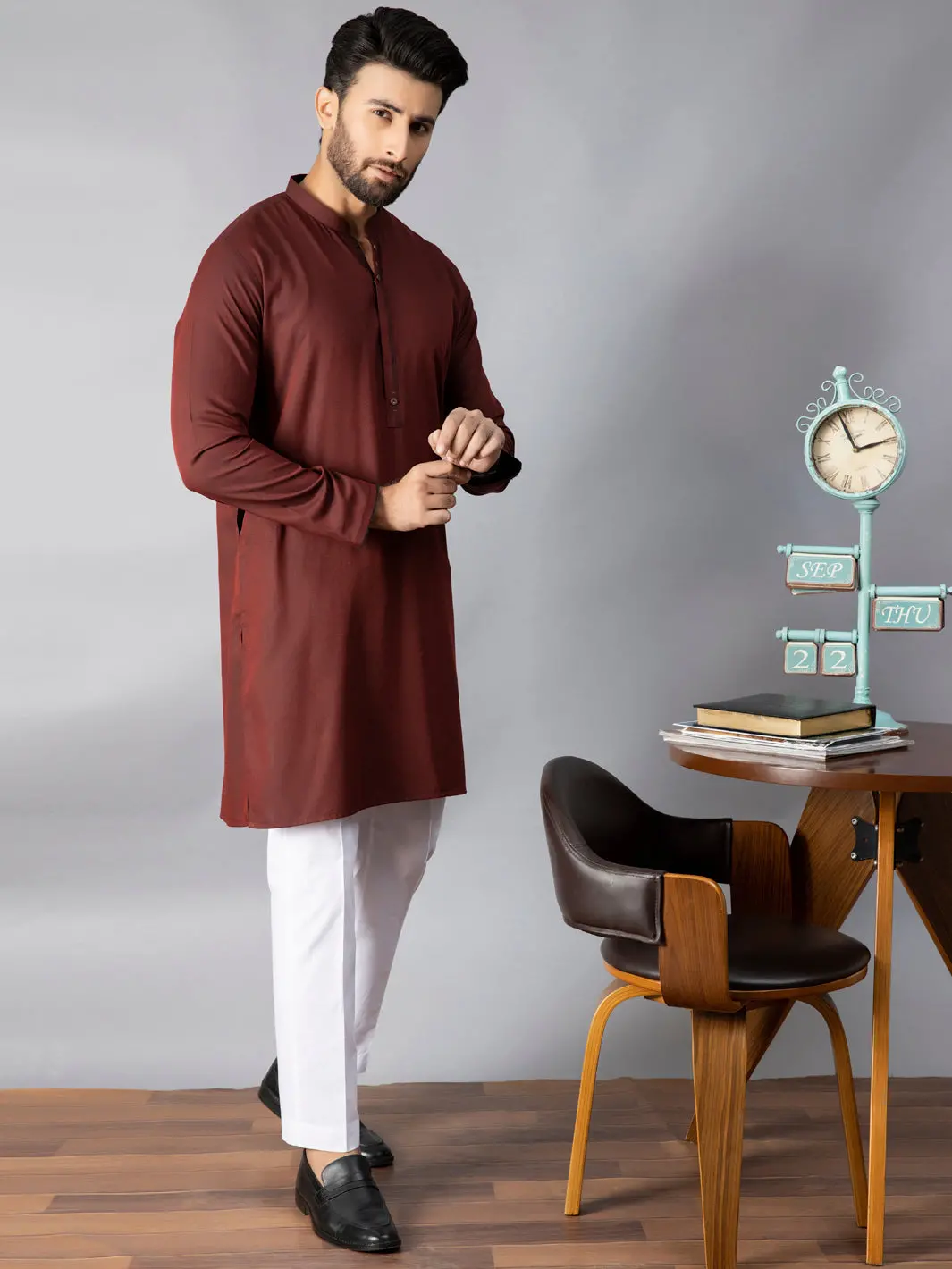 Maroon Blended Kurta - Al-K-1085B 1
