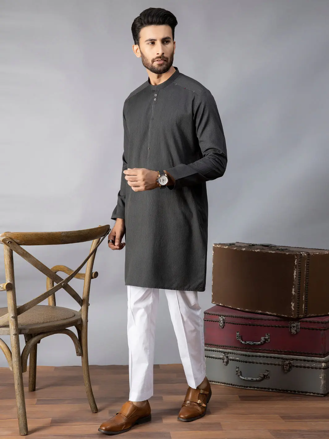 Grey Blended Kurta - Al-K-1086A 1